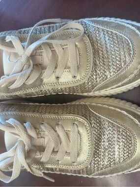 Dream Pairs Metallic Gold Knit Lace-Up Sneakers
